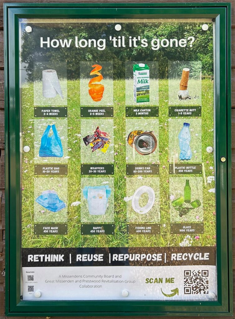 'how long 'til it's gone'... eco literacy board placed in prestwood by great missenden and prestwood revitalisation group